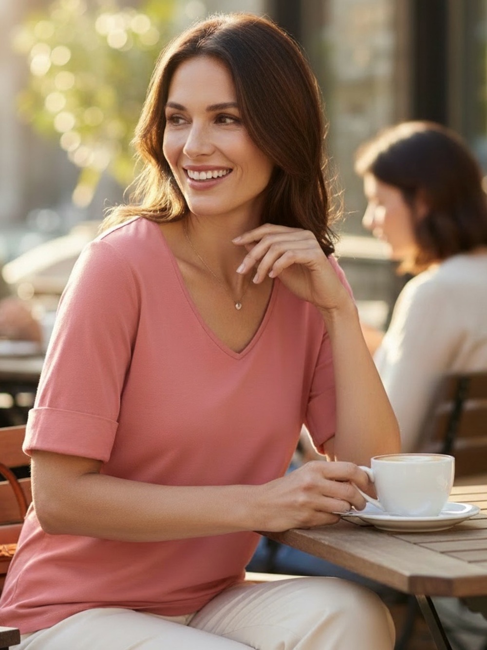 Lauren Ralph Lauren Stretch Cotton Elbow-Sleeve V-Neck Tee